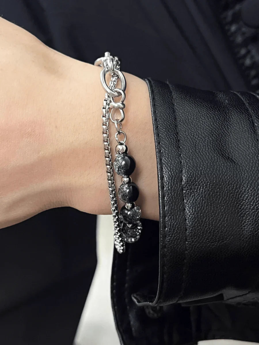 스틸 이중 레이어 버스트 비즈 팔찌 ST1071
