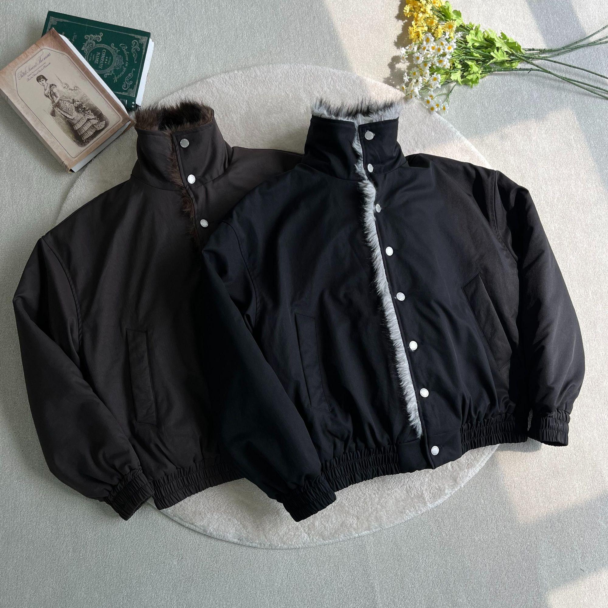 FAUX FUR TRIM CROPPED BOMBER JACKET-FAUX TWO-PIECE STYLE EHW5031