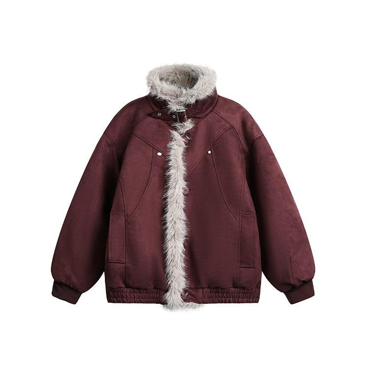 FAUX SUEDE FUR-TRIM PADDED JACKET EHW5005
