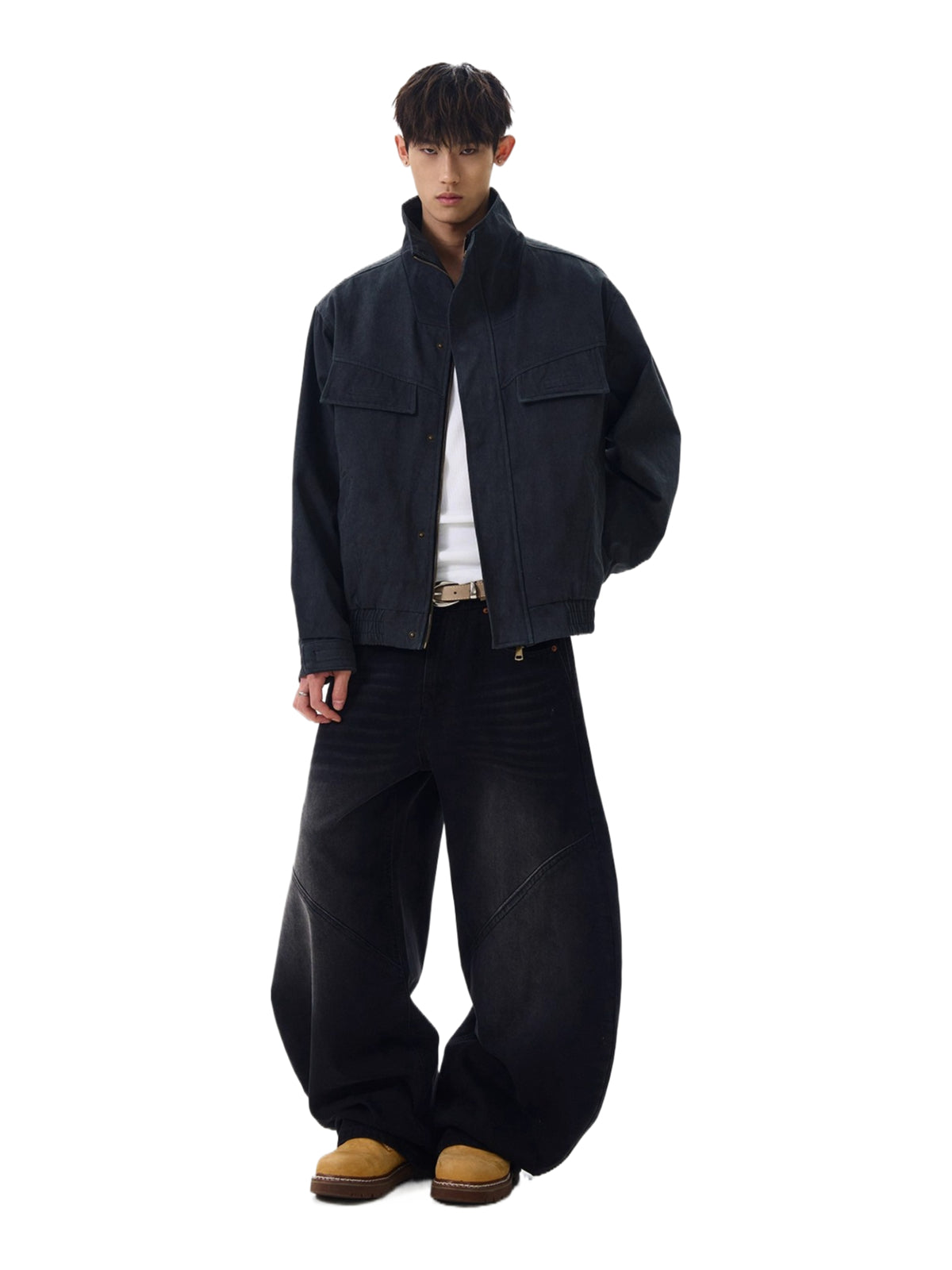 Vintage old cleanfit deconstruction stand-up collar jacket trendy short tooling jacket SIN0972