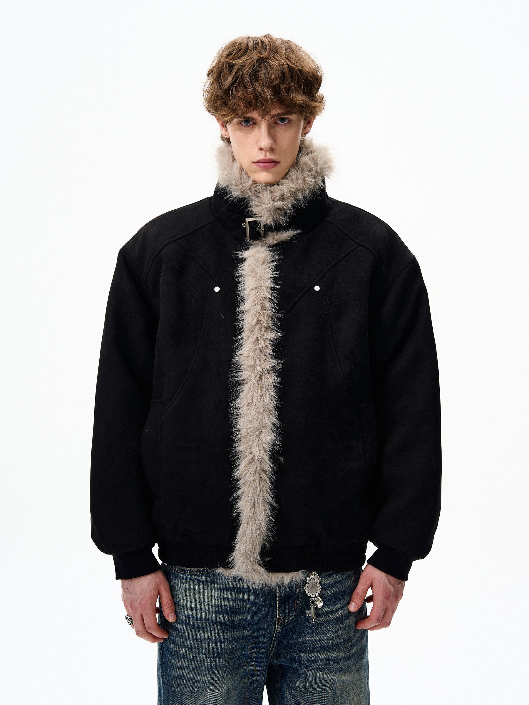 FAUX SUEDE FUR-TRIM PADDED JACKET EHW5005