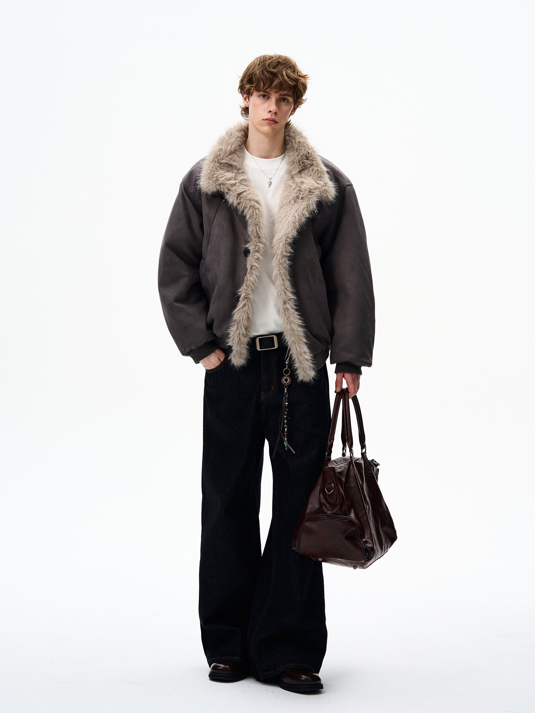 FAUX SUEDE FUR-TRIM PADDED JACKET EHW5005