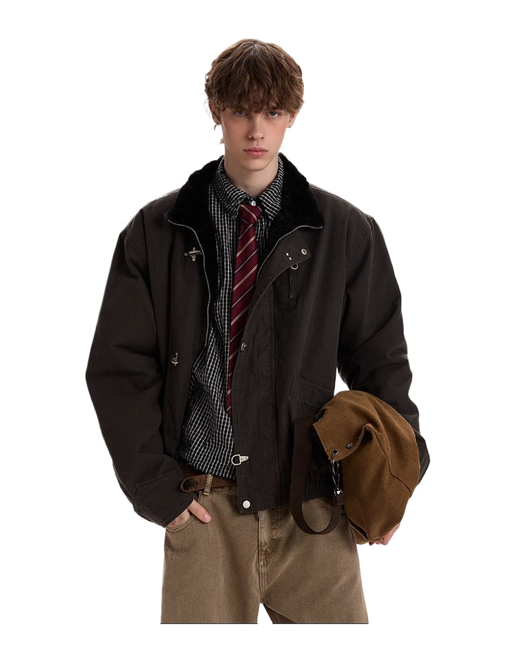 Vintage old money wind stand-up collar flight jacket cotton clothes SIN0969