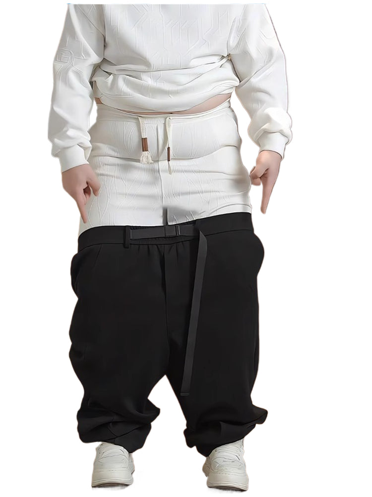 Waffle straight casual pants men's autumn and winter increase the fat to cover the meat and show the pants, and fat boys wear wide-leg pants.