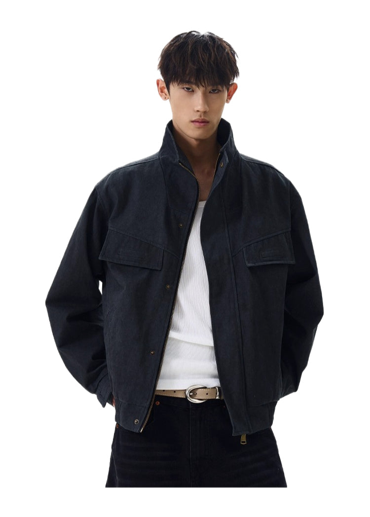 Vintage old cleanfit deconstruction stand-up collar jacket trendy short tooling jacket SIN0972