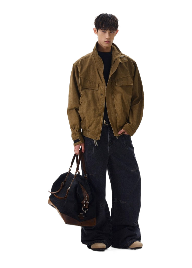 Vintage old cleanfit deconstruction stand-up collar jacket trendy short tooling jacket SIN0972