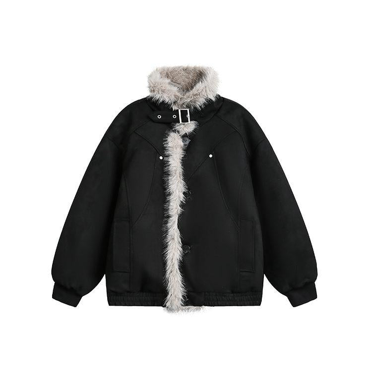 FAUX SUEDE FUR-TRIM PADDED JACKET EHW5005