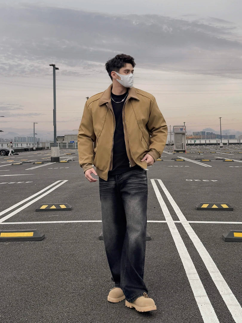 STREET STYLE CASUAL ZIP-UP BOMBER JACKET WITH COLLAR EHW5011