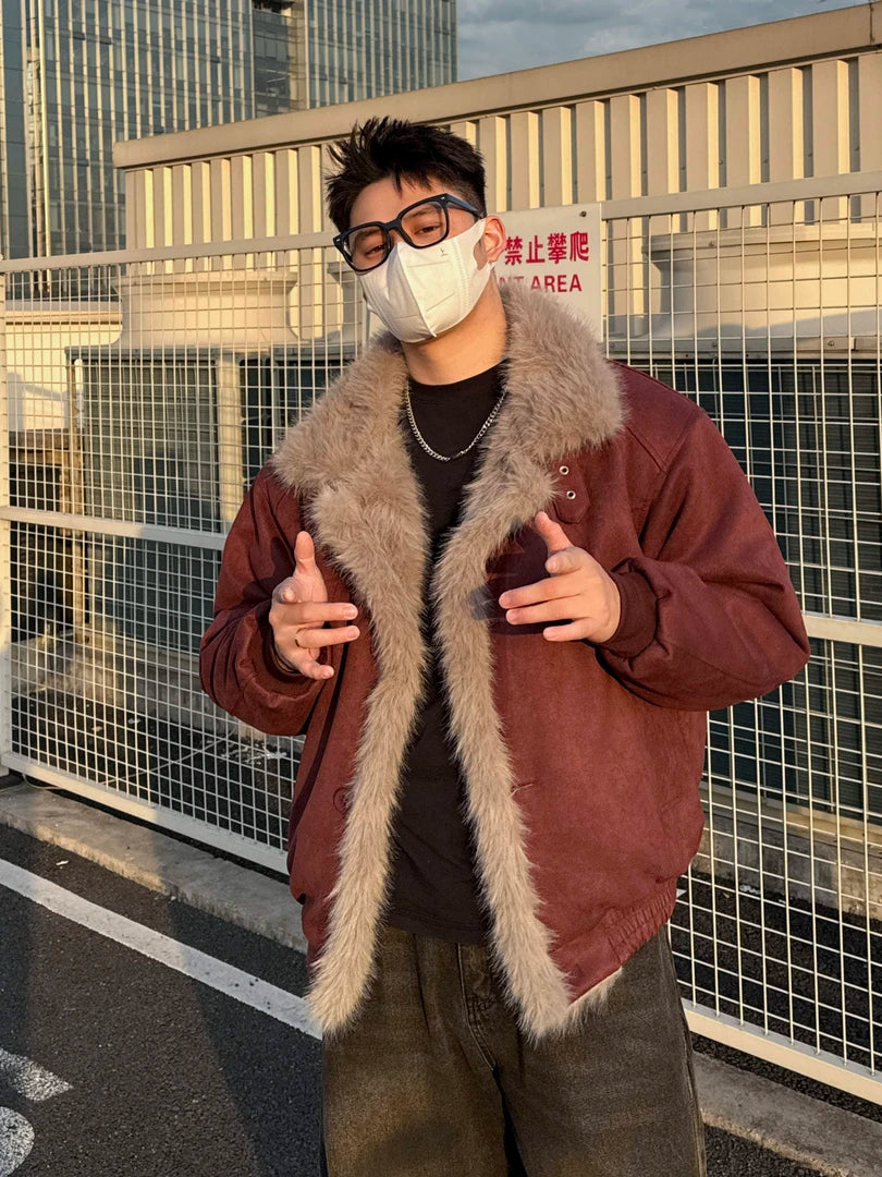 FAUX SUEDE FUR-TRIM PADDED JACKET EHW5005