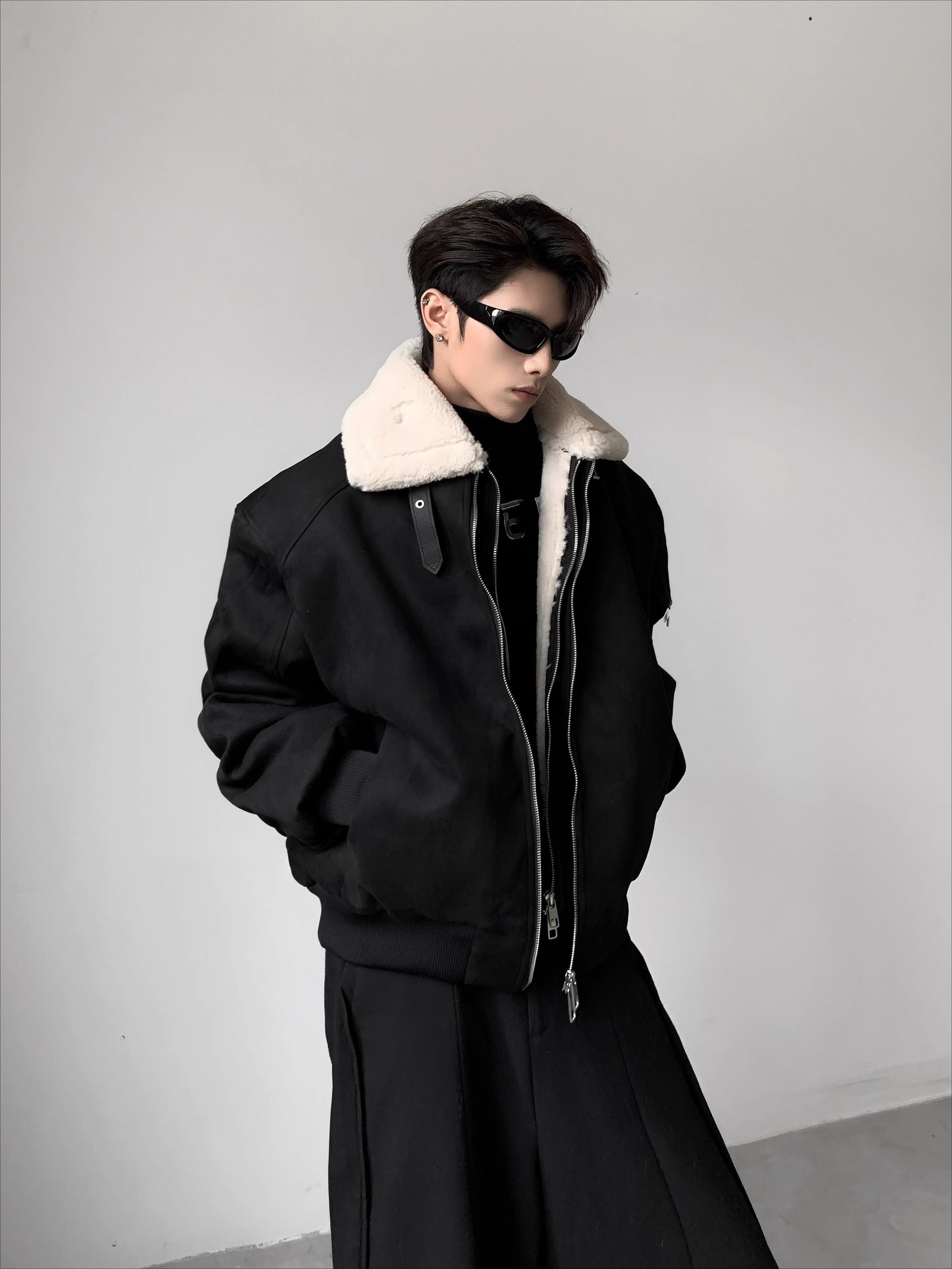 Light luxury deconstruction design sense large fur collar imitation rabbit velvet cotton jacket men's winter cleanfit jacket