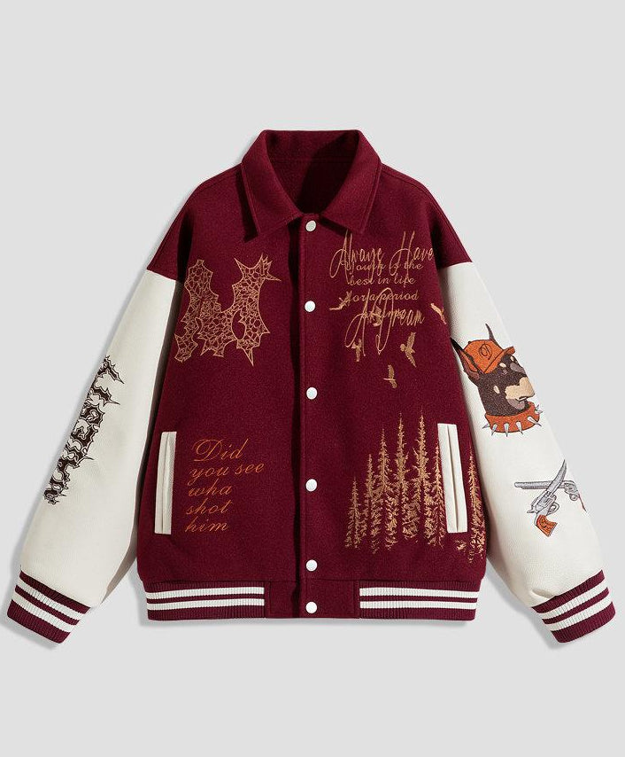 VINTAGE EMBROIDERED VARSITY JACKET-MEN'S RETRO STREETWEAR EHW5021