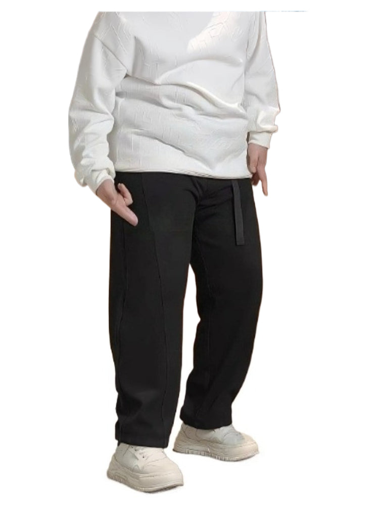 Waffle straight casual pants men's autumn and winter increase the fat to cover the meat and show the pants, and fat boys wear wide-leg pants.