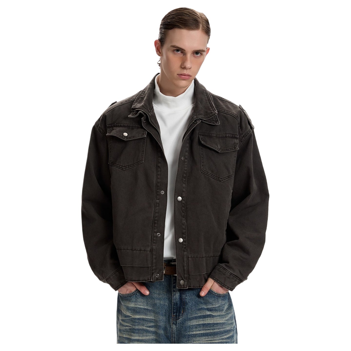 Double collar jacket vintage made old cotton jacket SIN0963