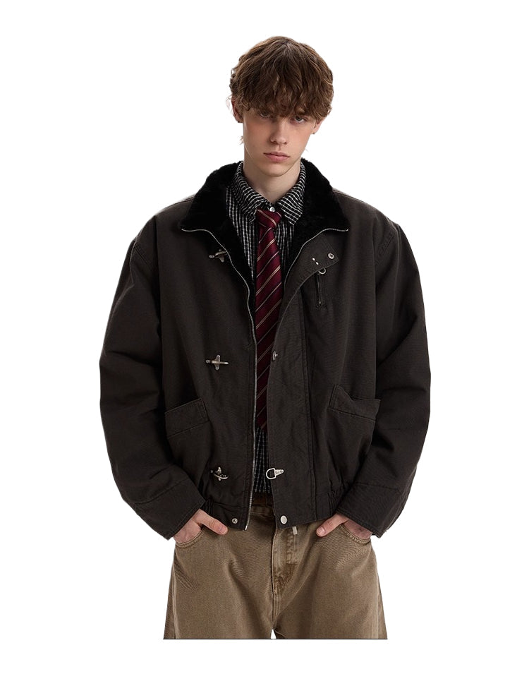 Vintage old money wind stand-up collar flight jacket cotton clothes SIN0969