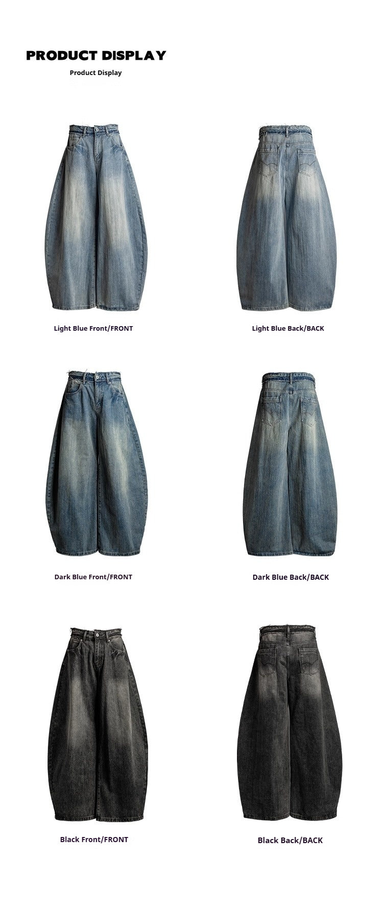 Classic Versatile Old Wash Water Bamboo Pattern Burr Edge Scimitar Jeans Loose Wide Leg Pants