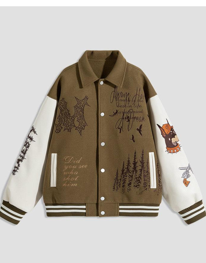 VINTAGE EMBROIDERED VARSITY JACKET-MEN'S RETRO STREETWEAR EHW5021