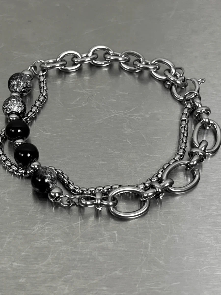 스틸 이중 레이어 버스트 비즈 팔찌 ST1071