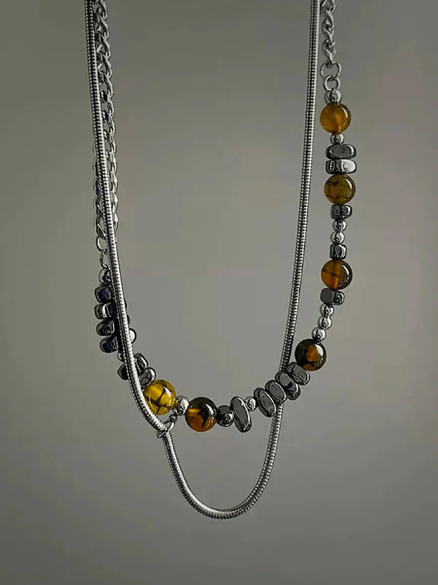 흙색 불규칙 원석 티타늄 체인 목걸이 ST1253