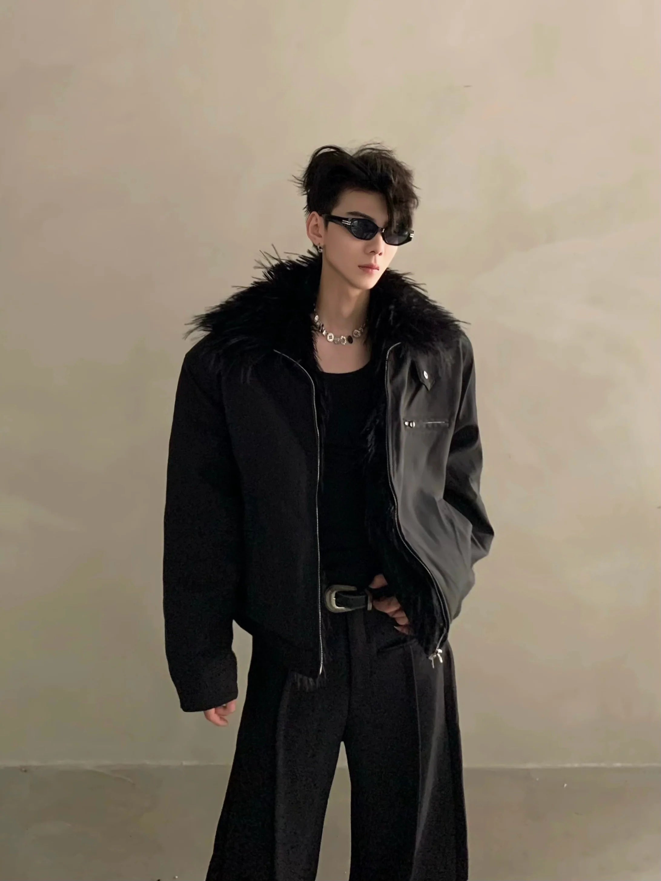 Winter niche mink fur collar seat mountain carved cotton-padded coat men's thickened warm high-end jacket jacket