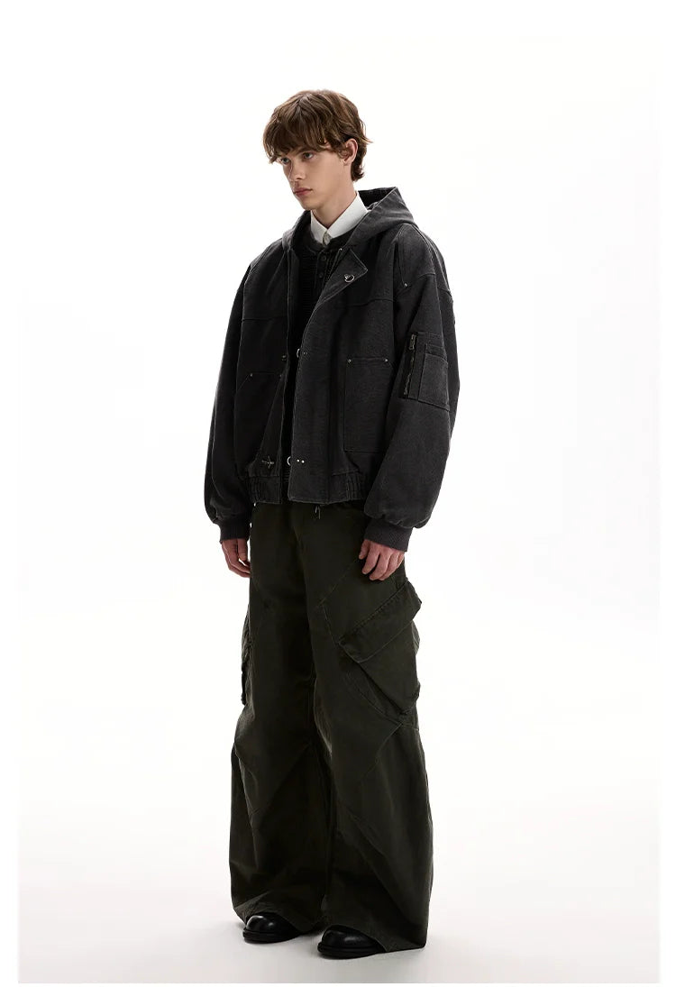 Vintage washed old plane buckle design hooded jacket SIN0952