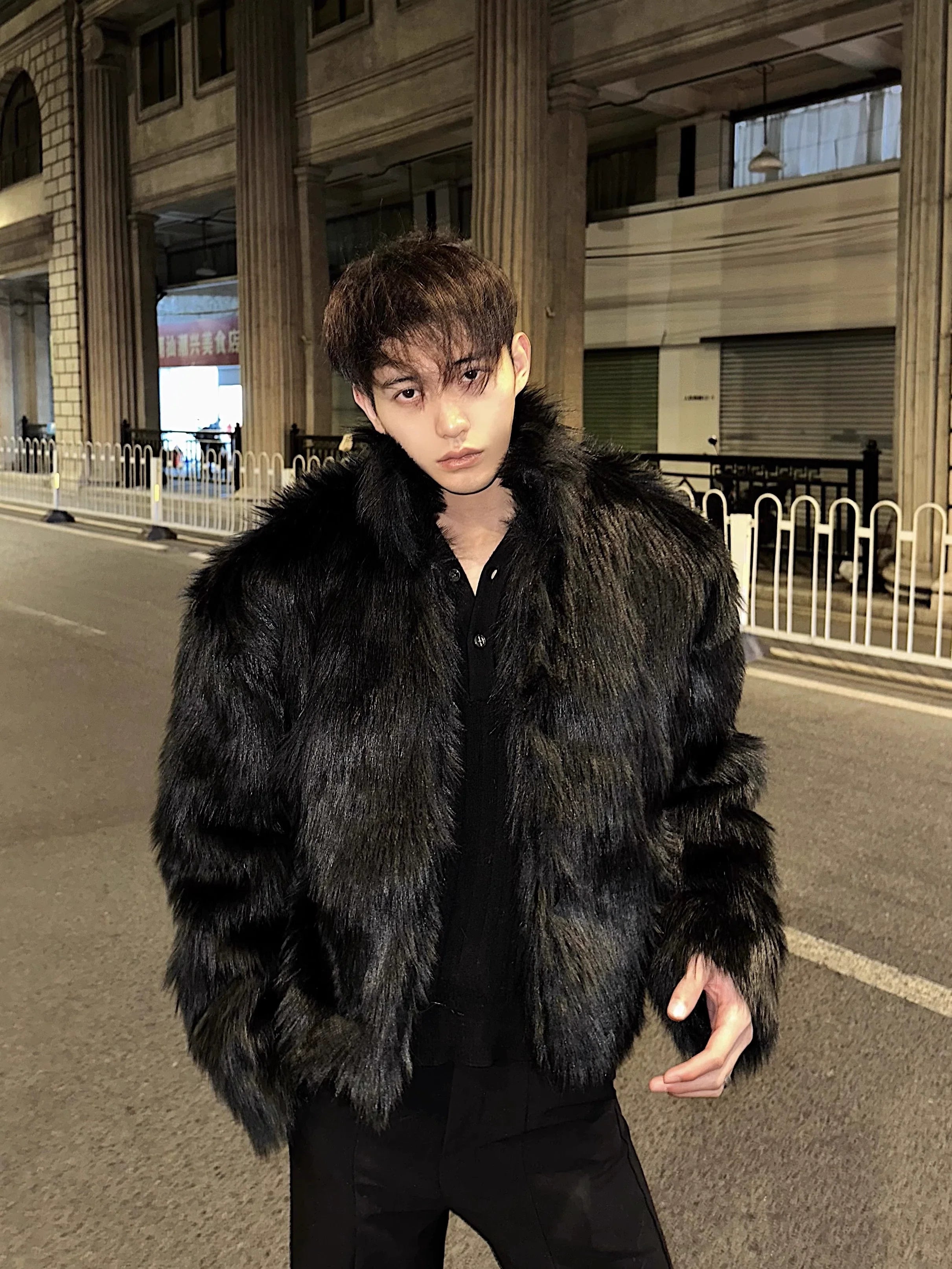 Winter high-end fashionable environmentally friendly fur short jacket male ruffian handsome lapel fur integrated jacket