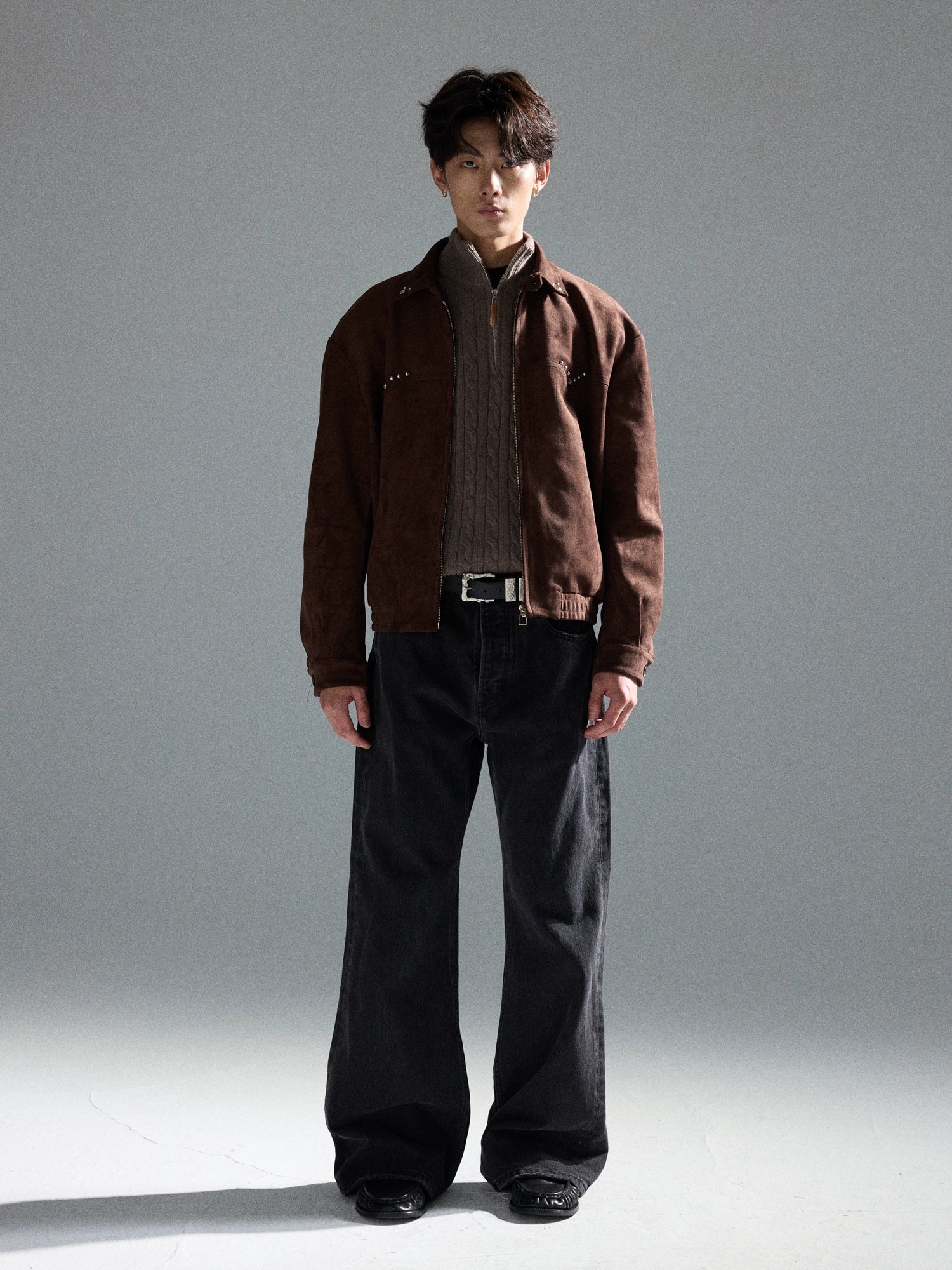 Western Madman Suede Lapel Banged Nailed Short Wide Boxy Barn Amber Jacket