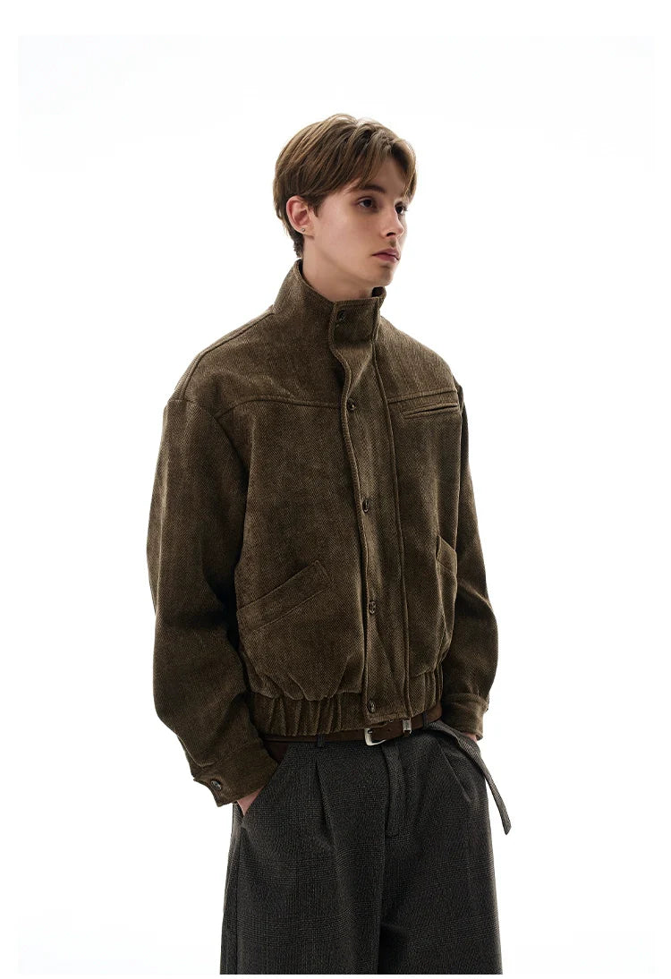 Vintage Barn brown textured stand-up collar jacket SIN0971