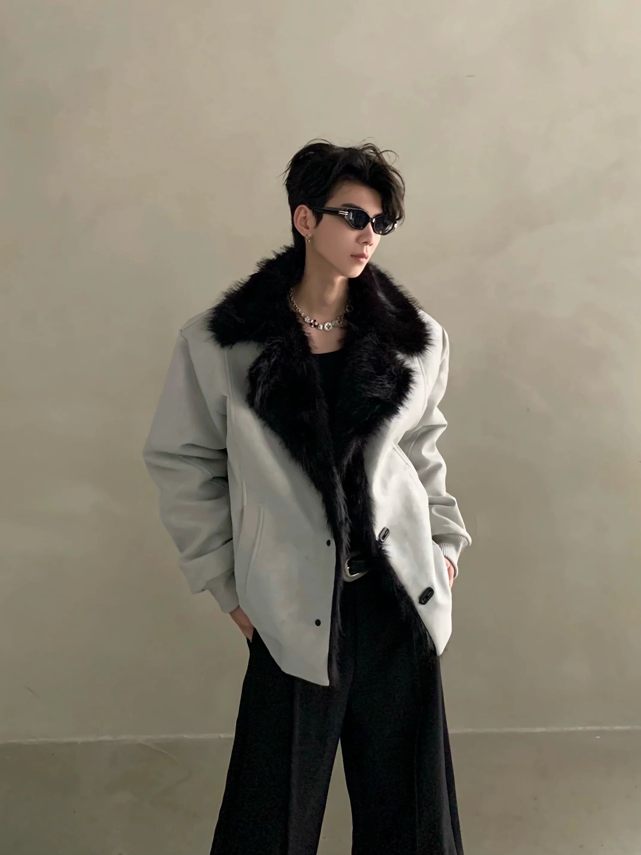 Winter light luxury high-end fur collar seat mountain carved cotton-padded coat men's thickened thermal leather jacket jacket