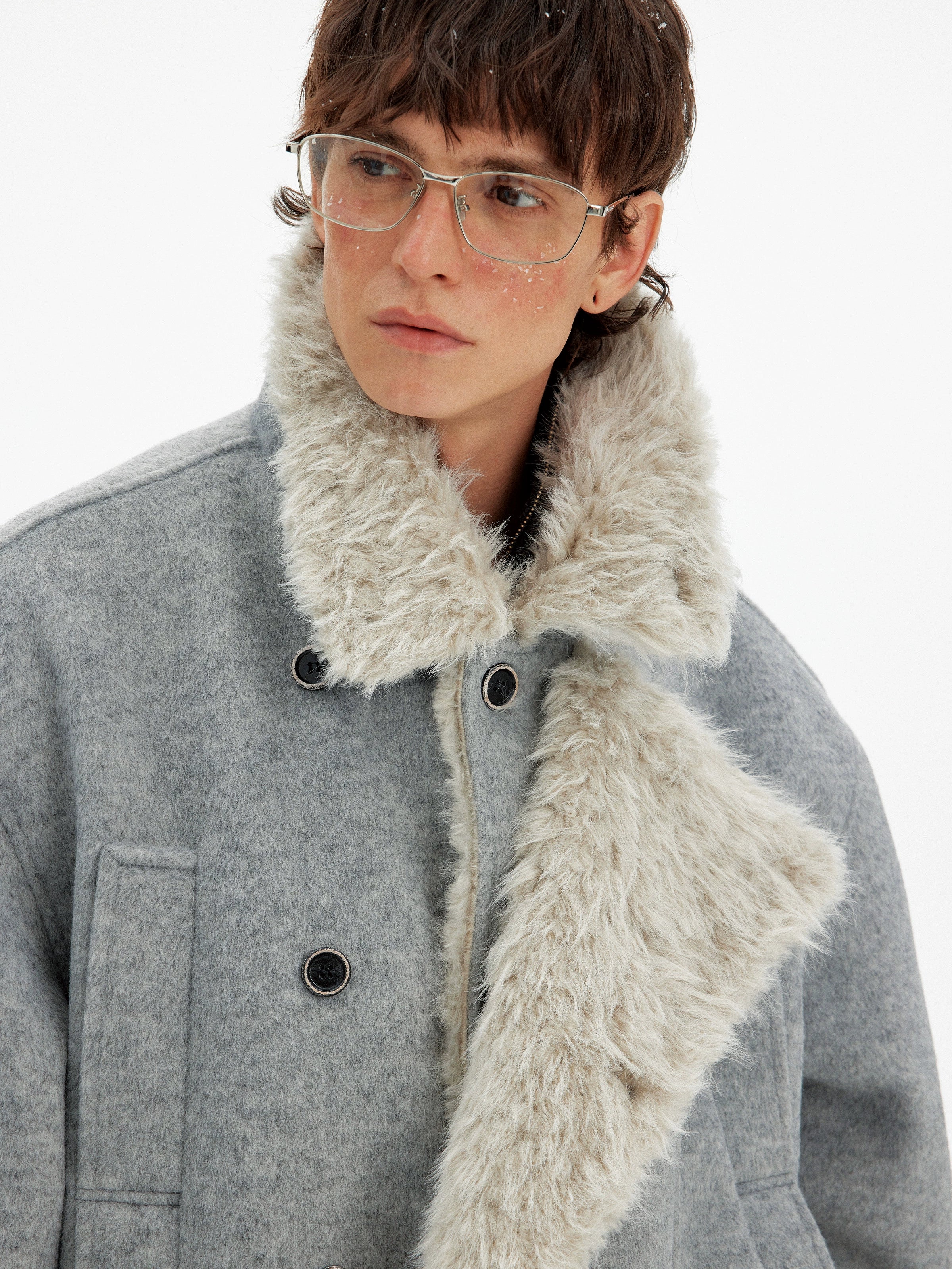 Vintage high-end double-breasted fur collar cotton clothes men's and women's winter casual wool blended warm jacket