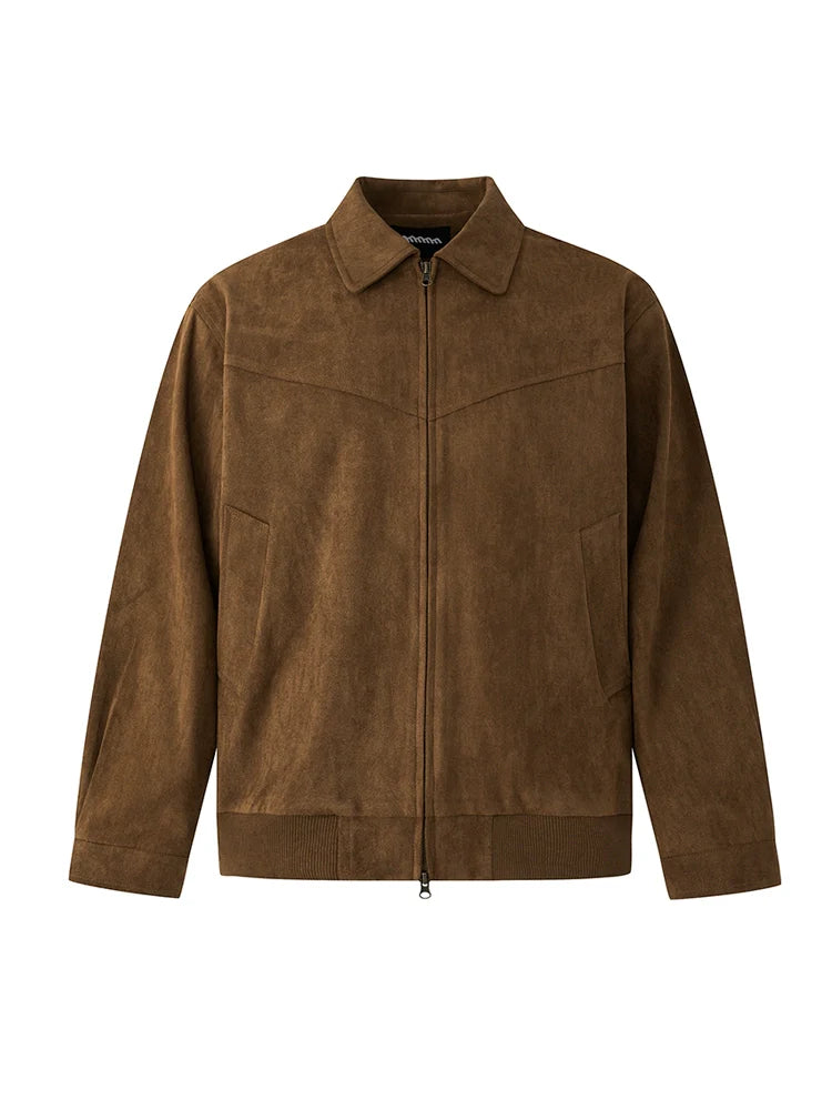 Retro style short leather jacket men's autumn and winter imitation suede lapel jacket Korean commuter wear