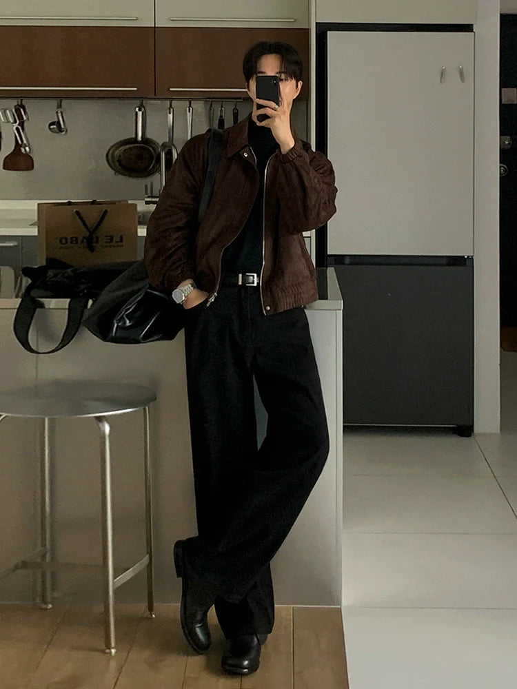 Suede lapel short jacket men's winter loose thickened jacket Korean commuter style wear