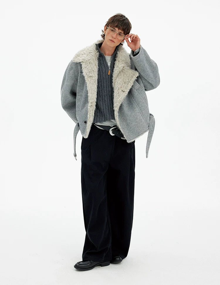 Vintage high-end double-breasted fur collar cotton clothes men's and women's winter casual wool blended warm jacket