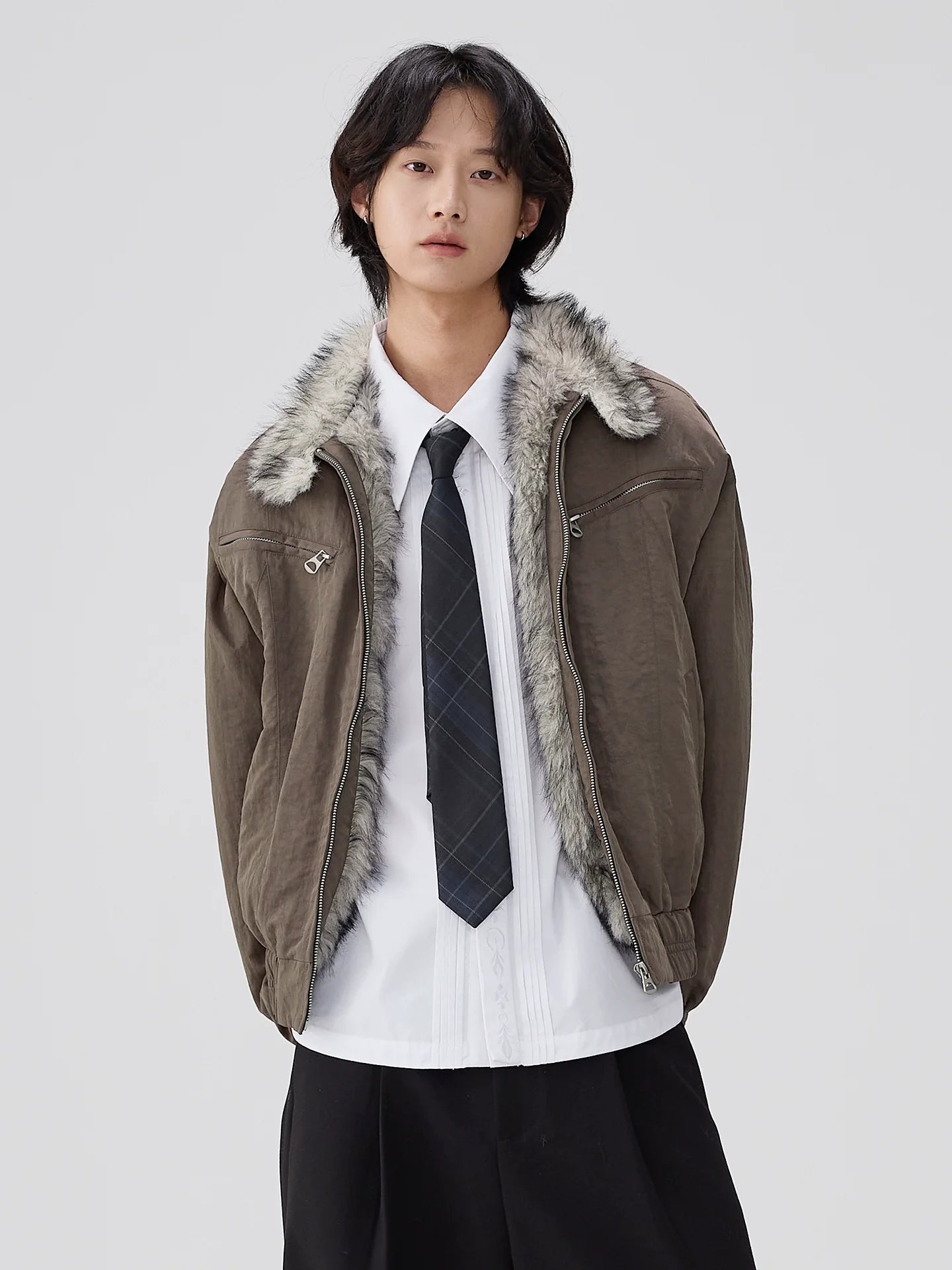 Vintage autumn and winter mountain carving jacket, imitation wolf hair Harrington deconstructed cotton coat for men and women