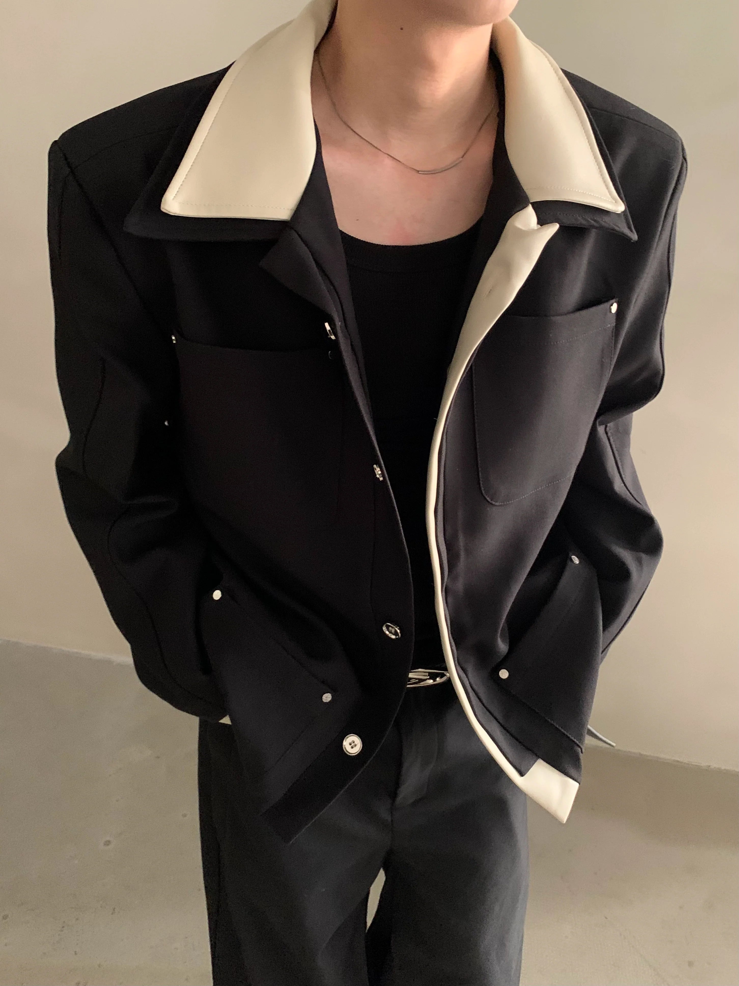 Niche light luxury high-end splicing lapel design casual jacket jacket men's ruffian handsome top tide