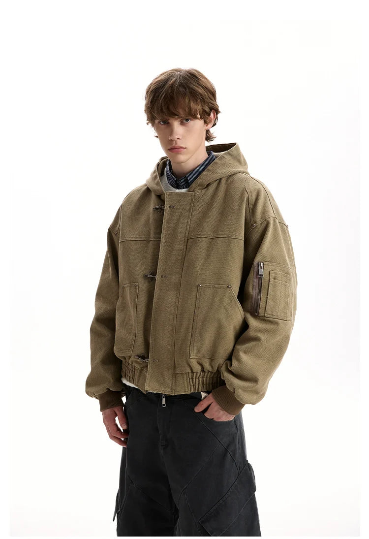 Vintage washed old plane buckle design hooded jacket SIN0952