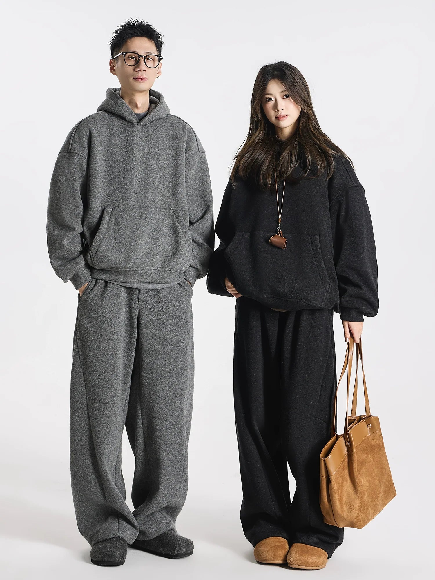 Kangaroo sweater heavy double stream spinning terry cloth stacked wear velvet kangaroo hooded sweater set