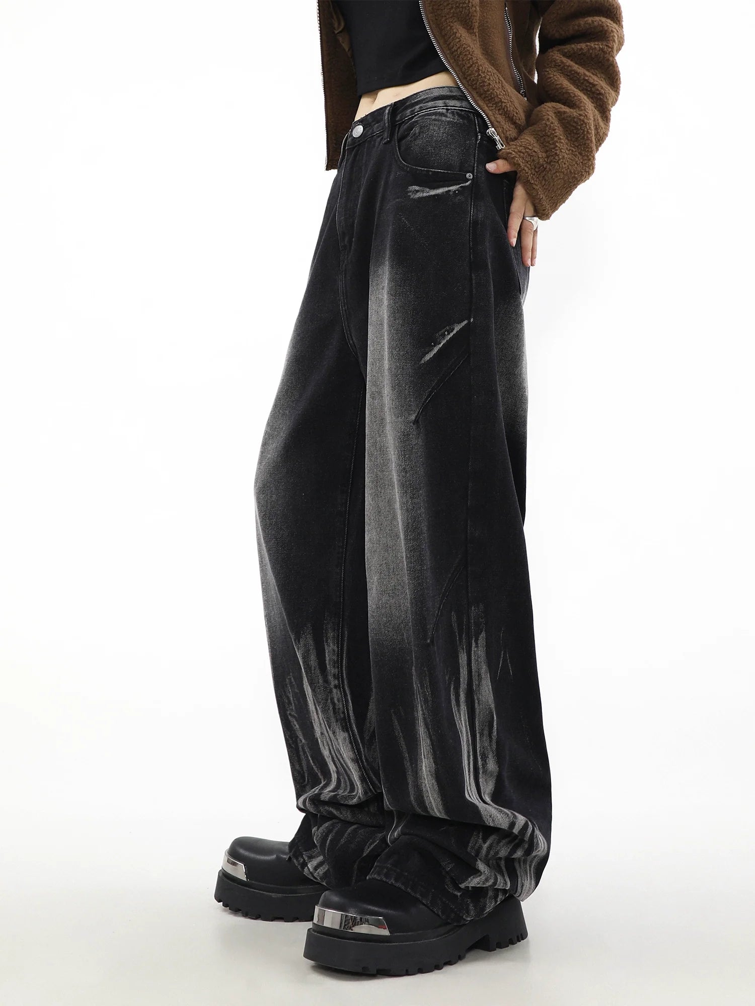 아메리칸 진 남성용 니치 와이드 레그 스트레이트 드롭 루즈 타이 다이 하이 스트리트 팬츠 레트로 트라우저