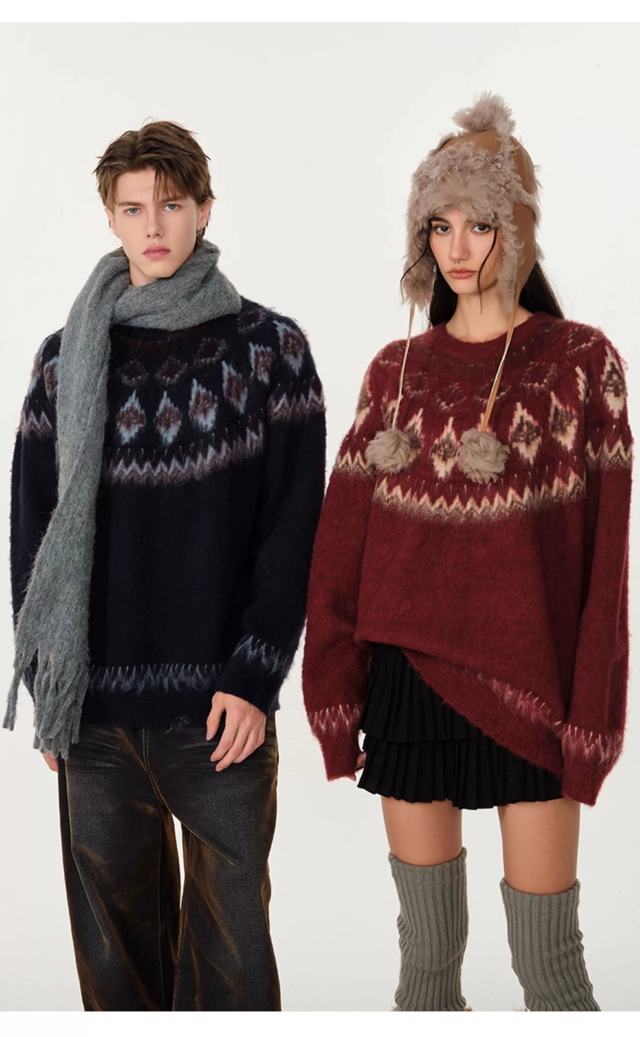 빈티지 자카드 스웨터 커플 스웨터 SIN0996