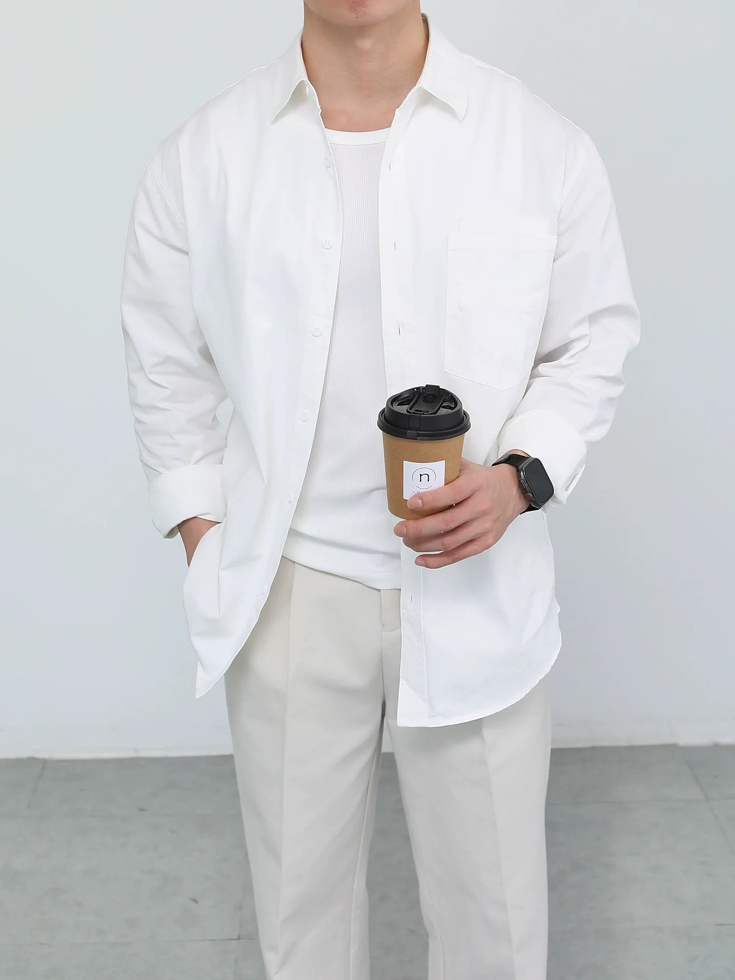 Premium long-sleeved white casual shirt SIN0950