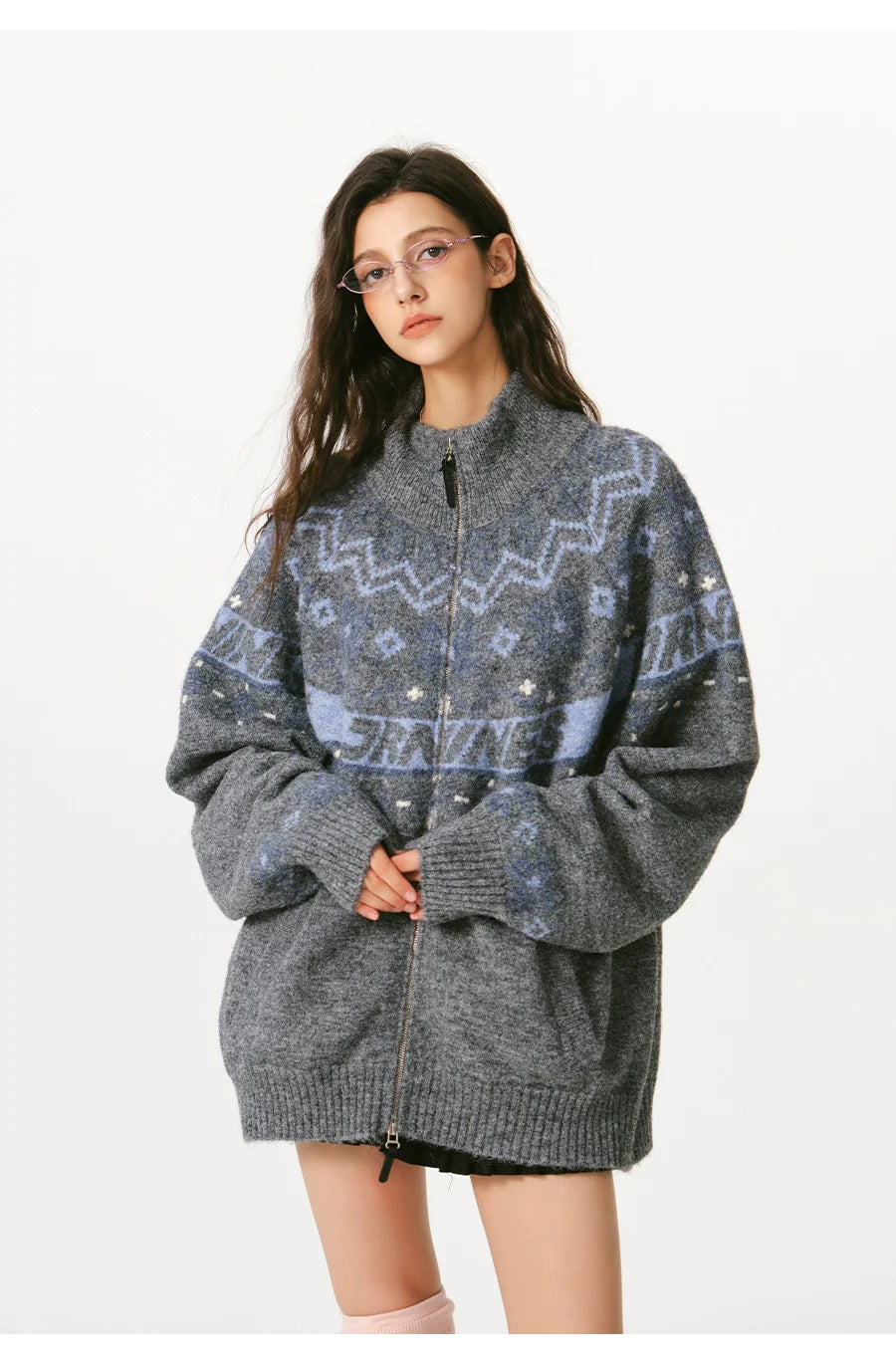 더블 지퍼 니트 스웨터 가디건 커플 스웨터 재킷 SIN0998