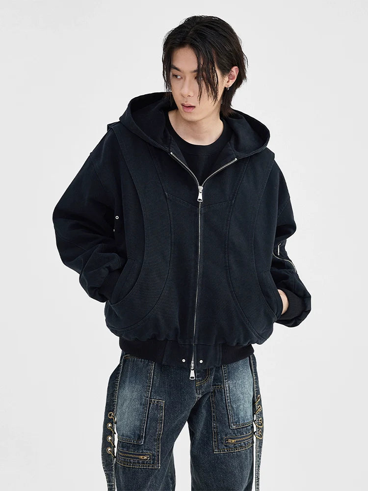 Spring and Autumn Guochao American High Street Vintage Detroit Jacket Trendy Brand Hooded Jacket Men and Women