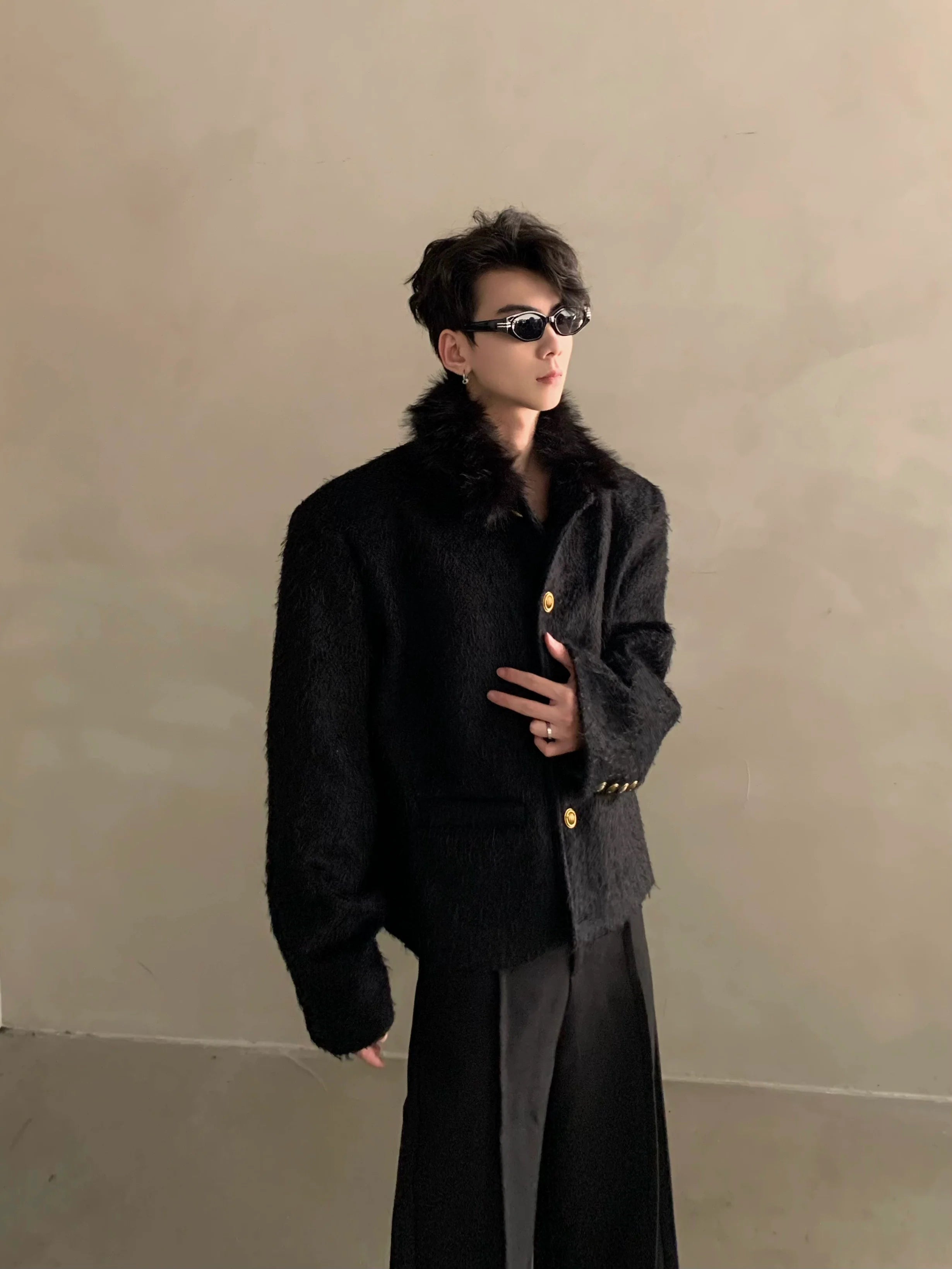 Winter light luxury high-end sense fur collar design sense small fragrant style jacket men's ruffian handsome top tide