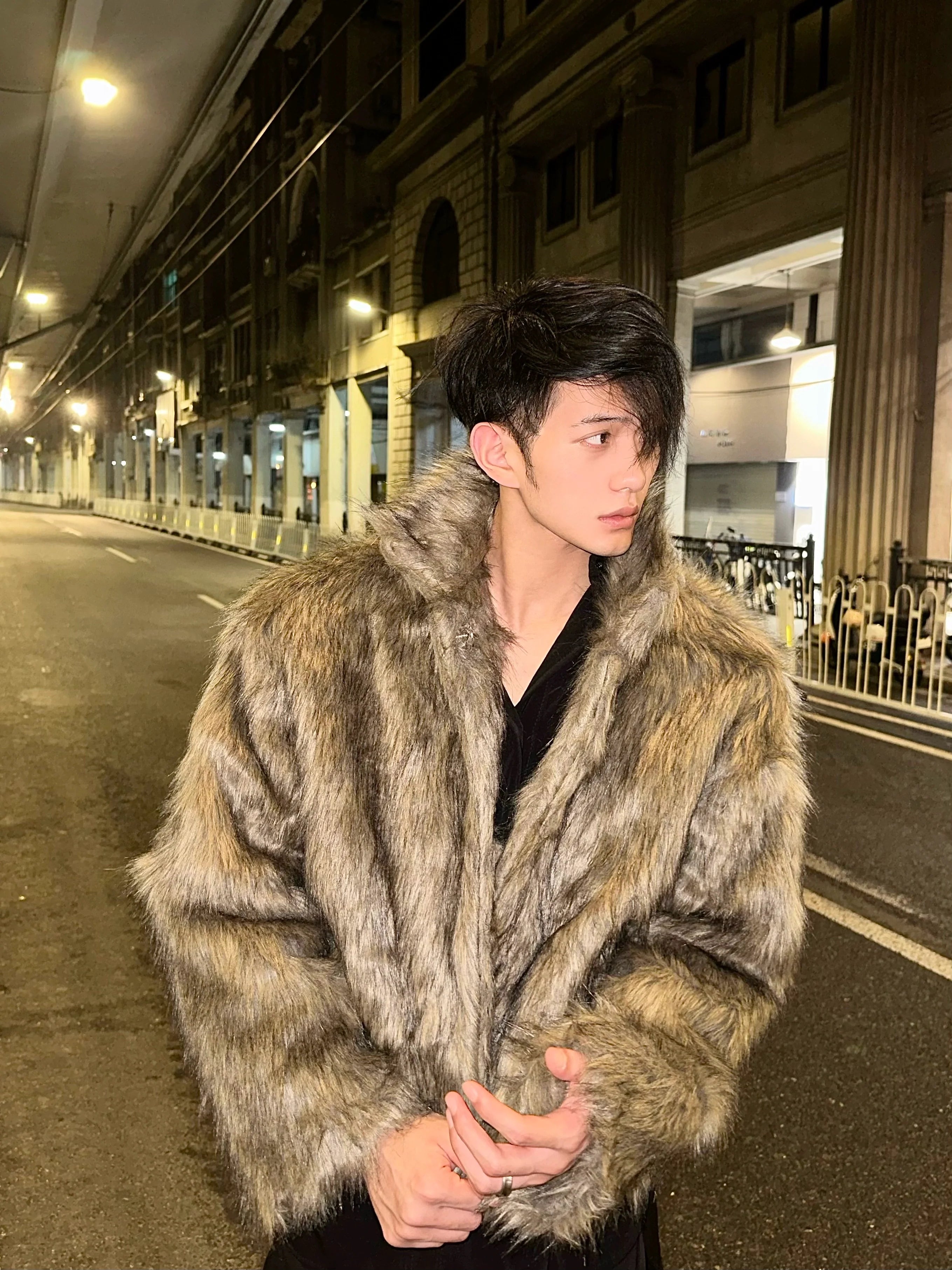 Winter high-end fashionable environmentally friendly fur short jacket male ruffian handsome lapel fur integrated jacket