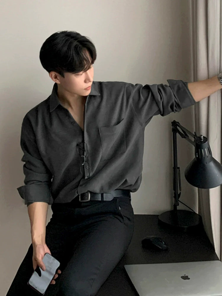 고급 부자 스타일의 캐주얼 긴팔 셔츠, 남성용 가을 한국풍 루즈핏 고급 셔츠, 다림질 필요 없는 옷