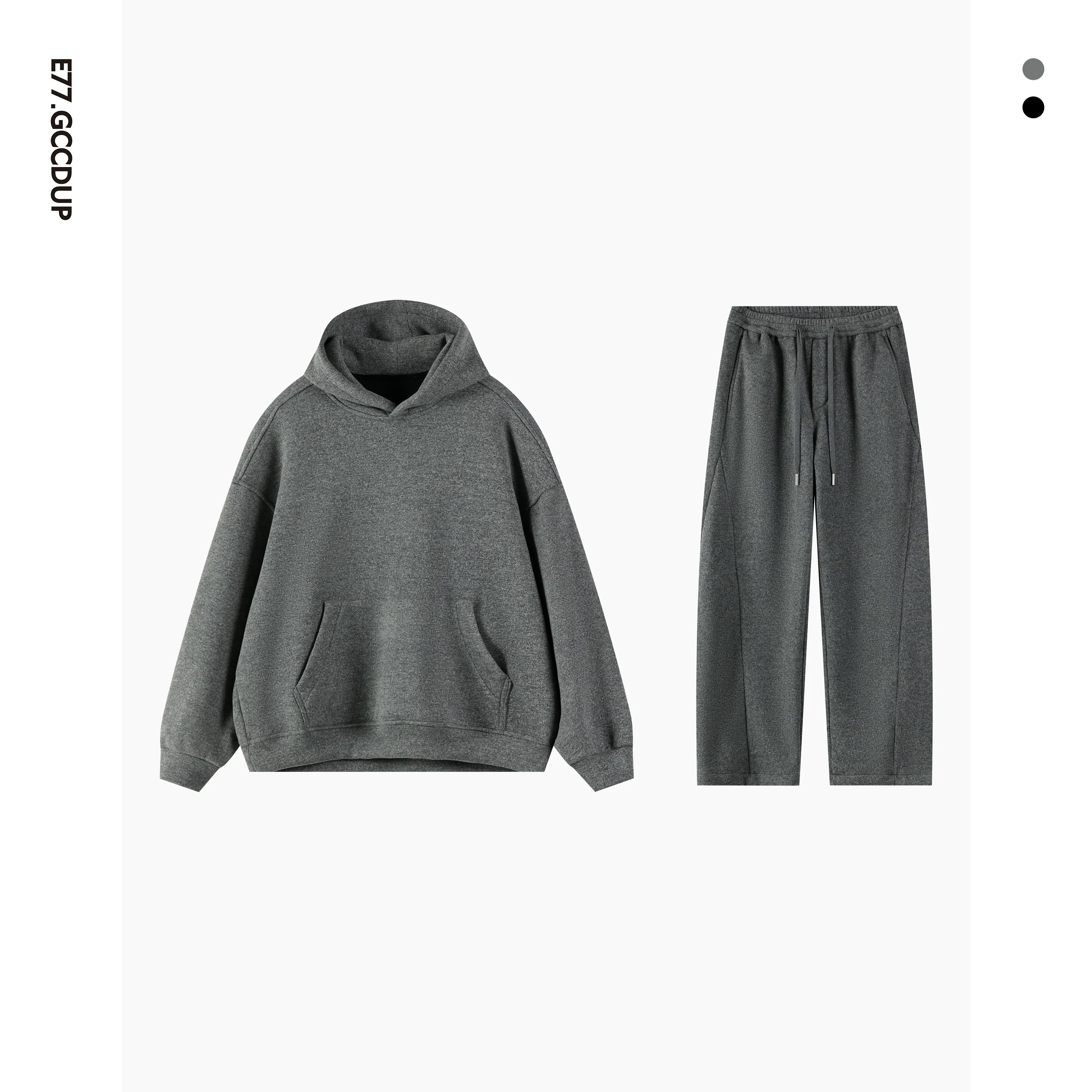 Kangaroo sweater heavy double stream spinning terry cloth stacked wear velvet kangaroo hooded sweater set