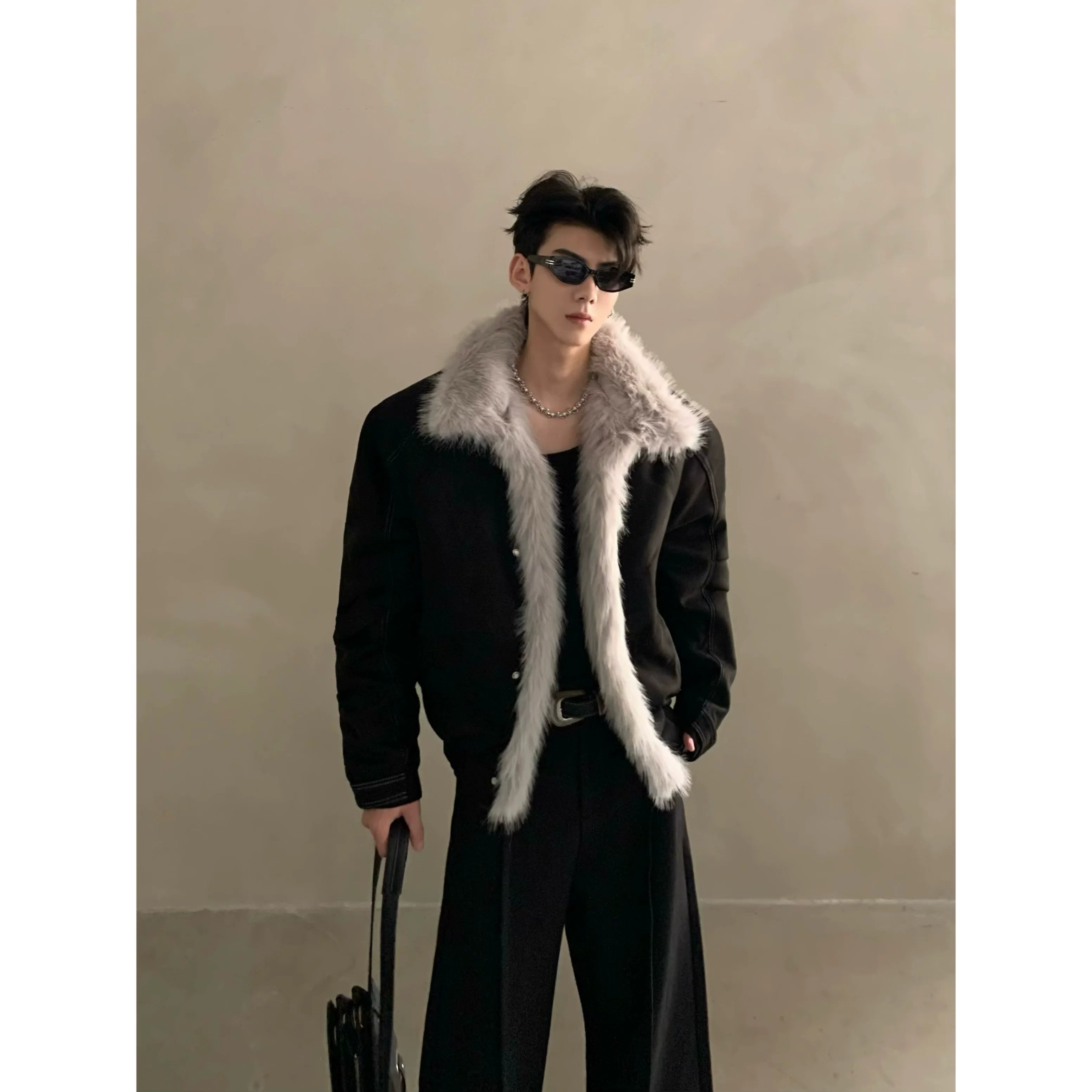 Winter niche high-end sense big fur collar seat mountain carving coat men's thickened warm jacket cotton clothes tide
