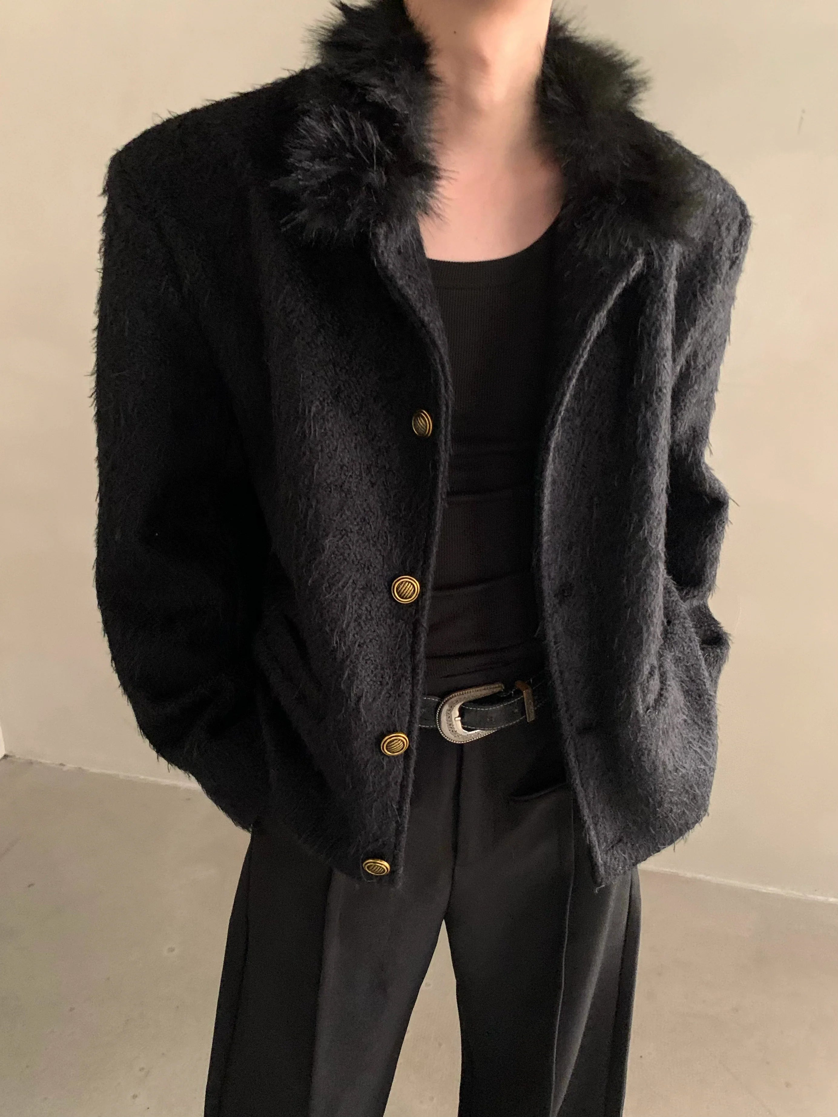 Winter light luxury high-end sense fur collar design sense small fragrant style jacket men's ruffian handsome top tide