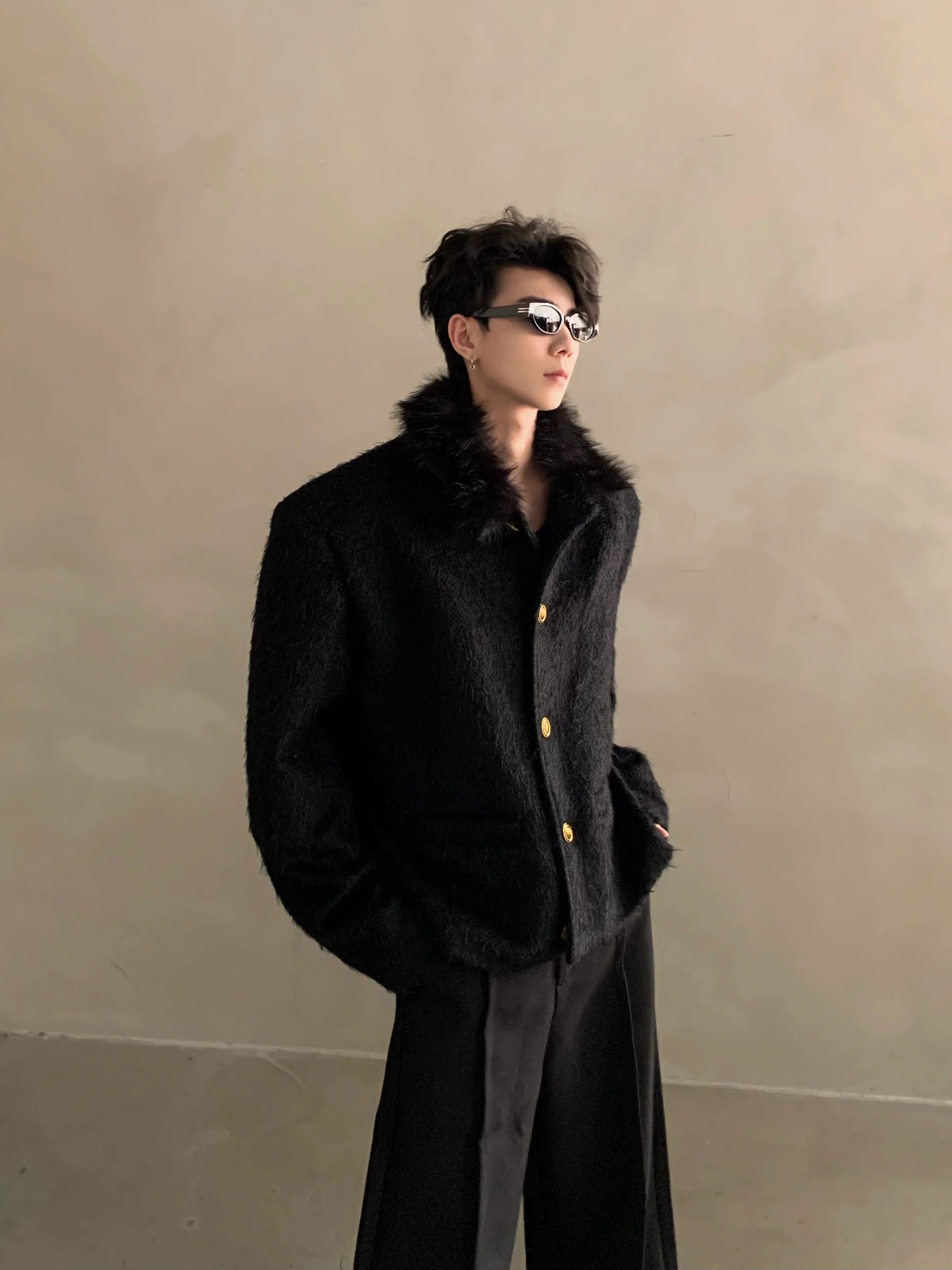 Winter light luxury high-end sense fur collar design sense small fragrant style jacket men's ruffian handsome top tide