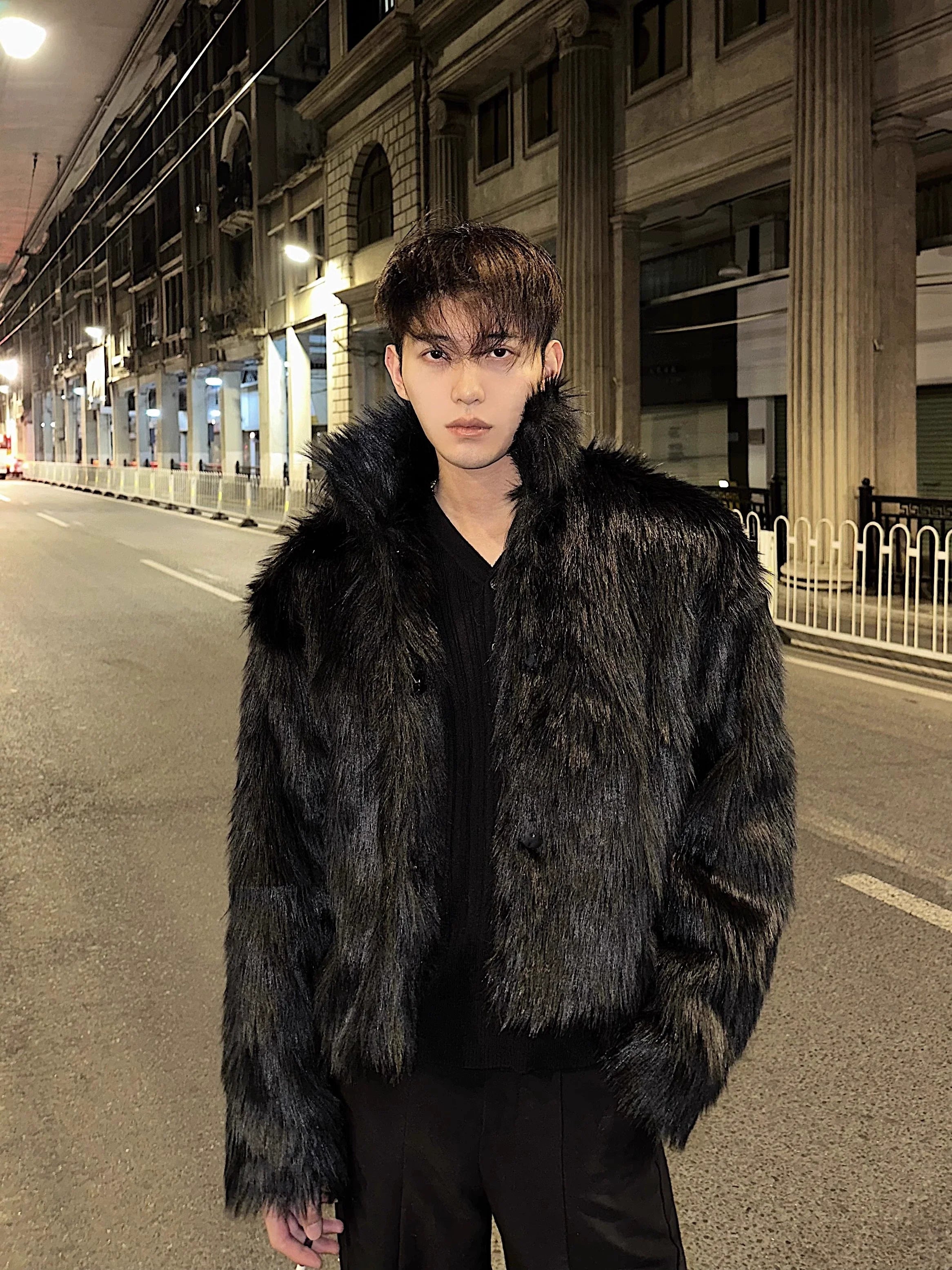 Winter high-end fashionable environmentally friendly fur short jacket male ruffian handsome lapel fur integrated jacket