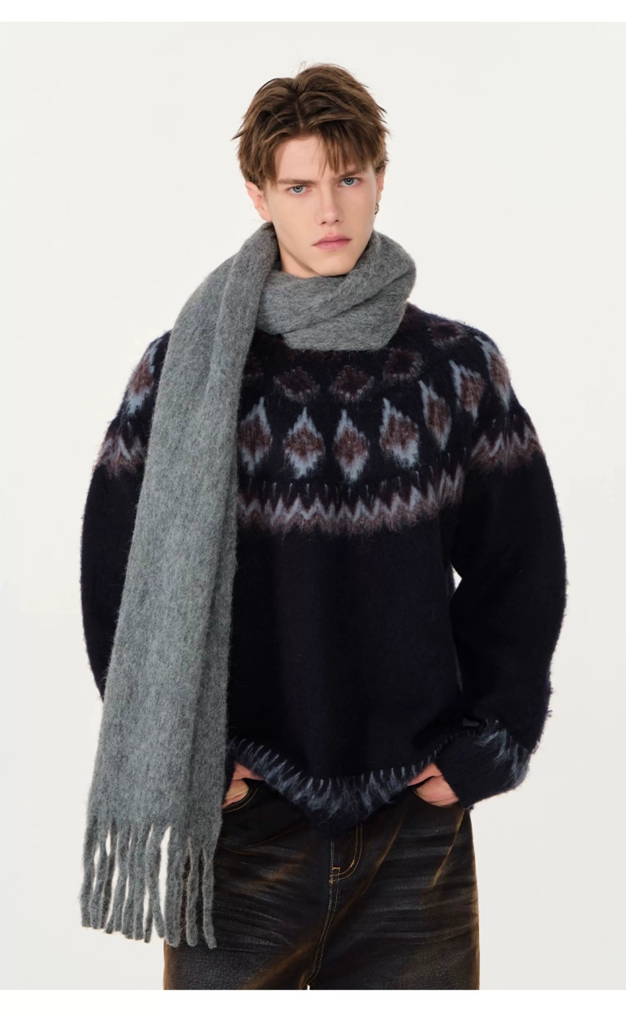 빈티지 자카드 스웨터 커플 스웨터 SIN0996